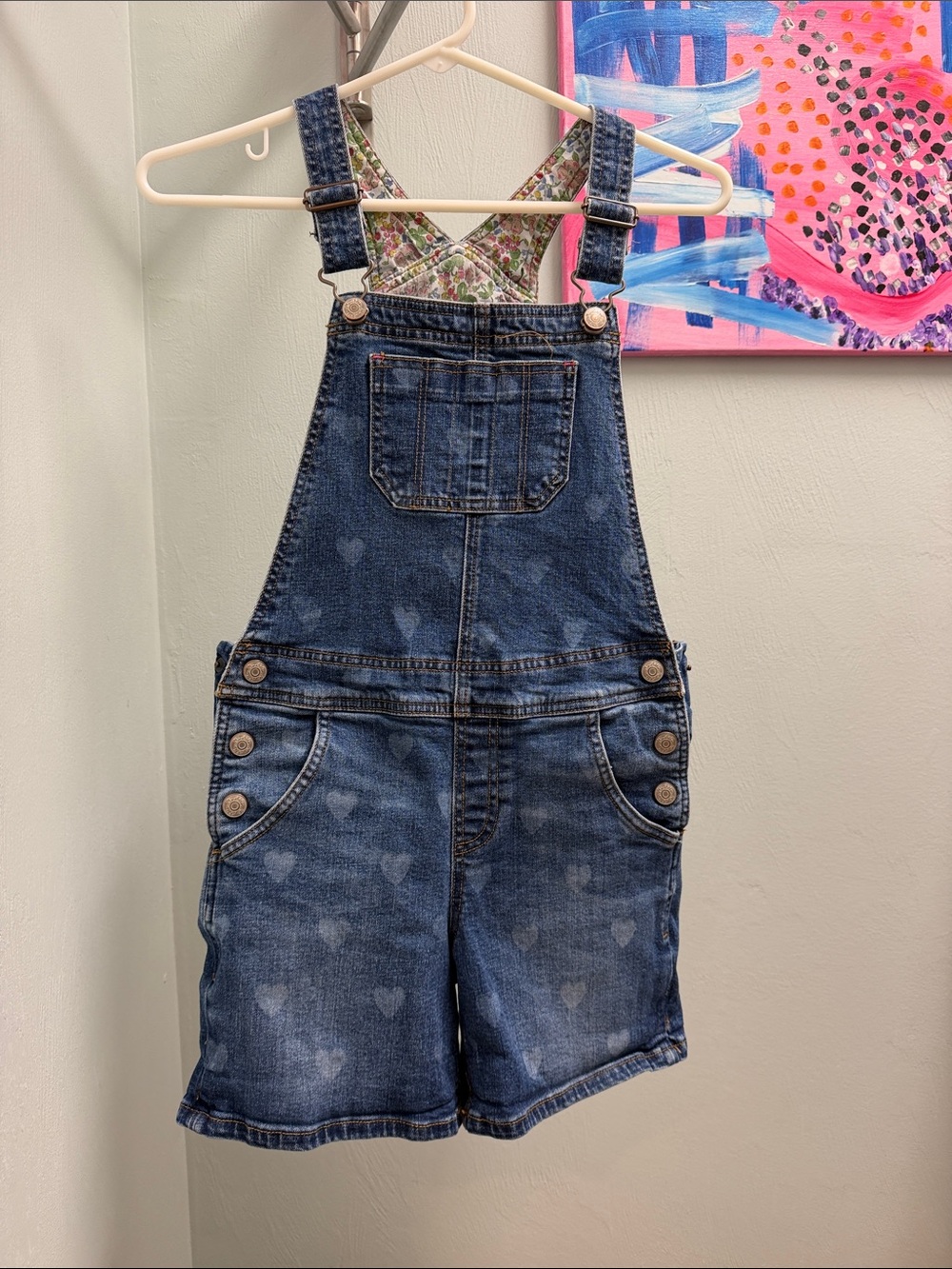 Mini Boden Denim Heart Overall Shorts